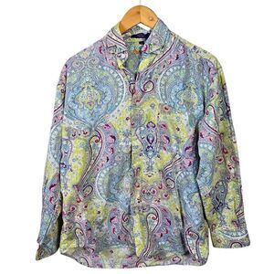 Alan Flusser Blue and Green Paisley Button Down Shirt